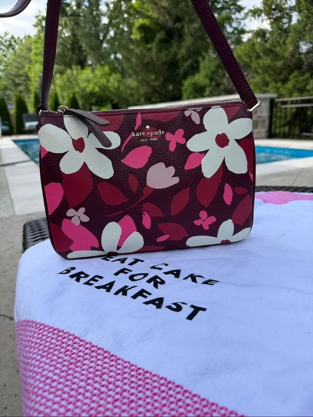 Kate Spade Floral Crossbody Purse Pink Burgundy Leather Like New